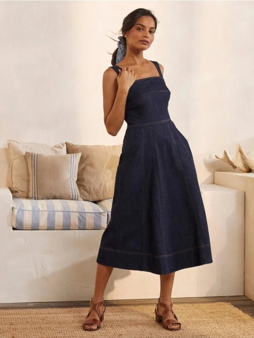 Boden Dark Navy Denim Midi Dress - Size 16/18R